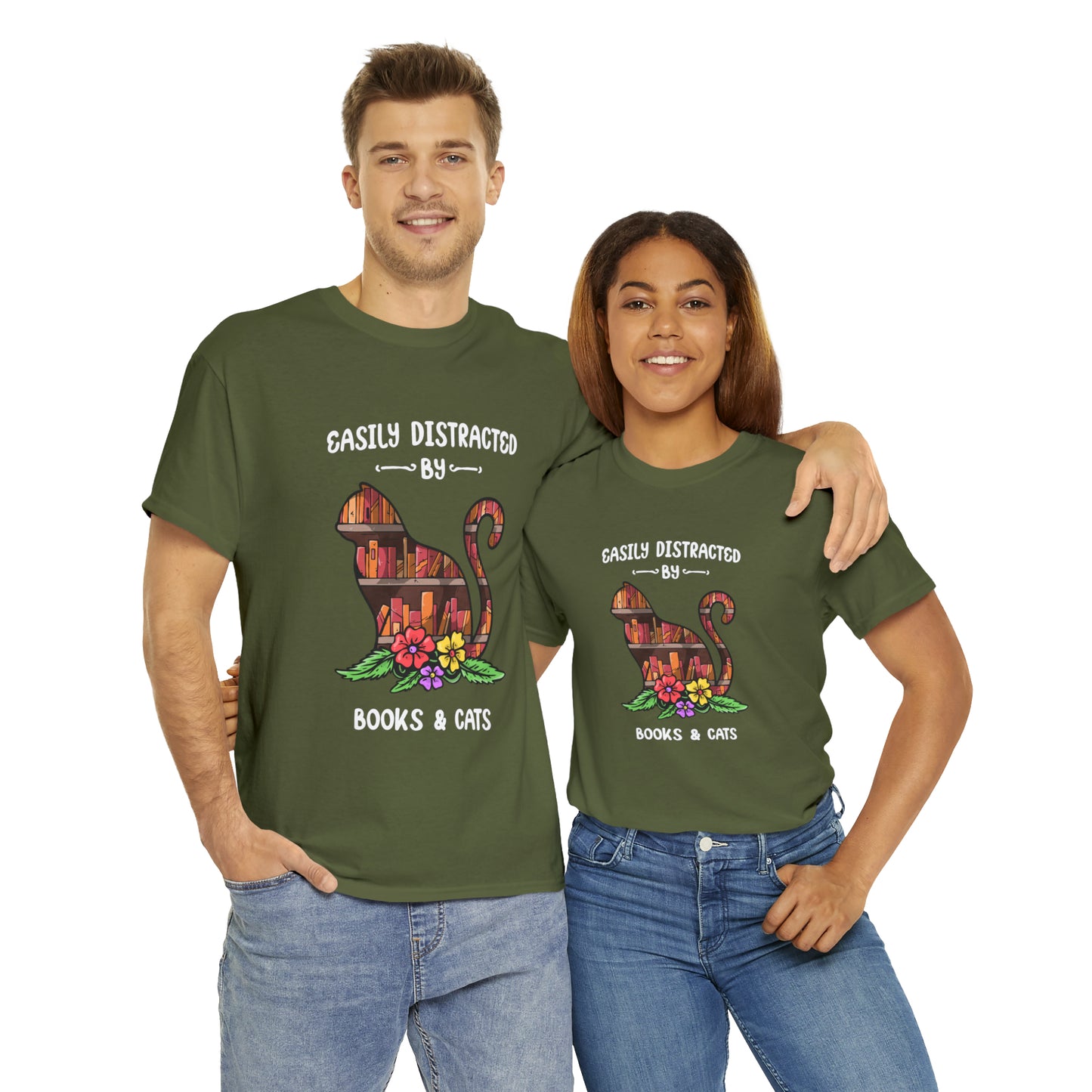 Easily Distracted by Cats & Books - Unisex Tee