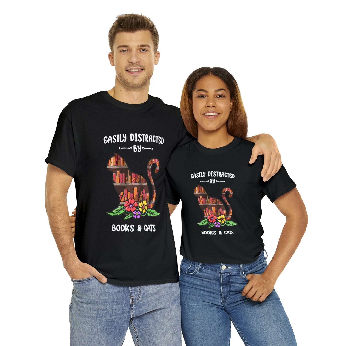 Easily Distracted by Cats & Books - Unisex Tee