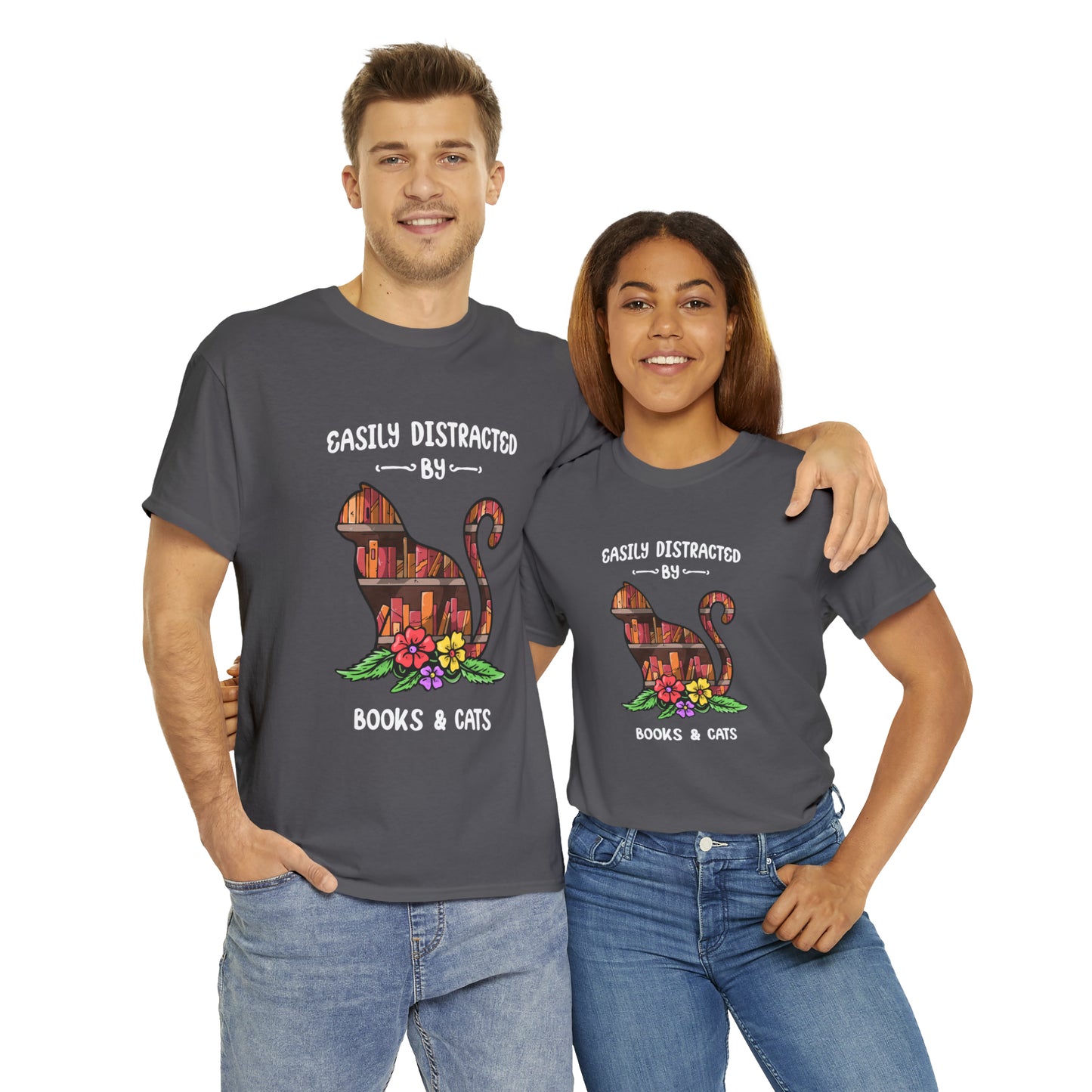 Easily Distracted by Cats & Books - Unisex Tee