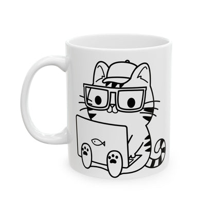 Boy Nerd Cat - Ceramic Mug 11oz