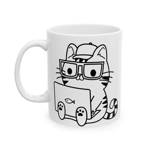 Boy Nerd Cat - Ceramic Mug 11oz