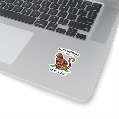 Easily Distracted by Books and Cats - Sticker