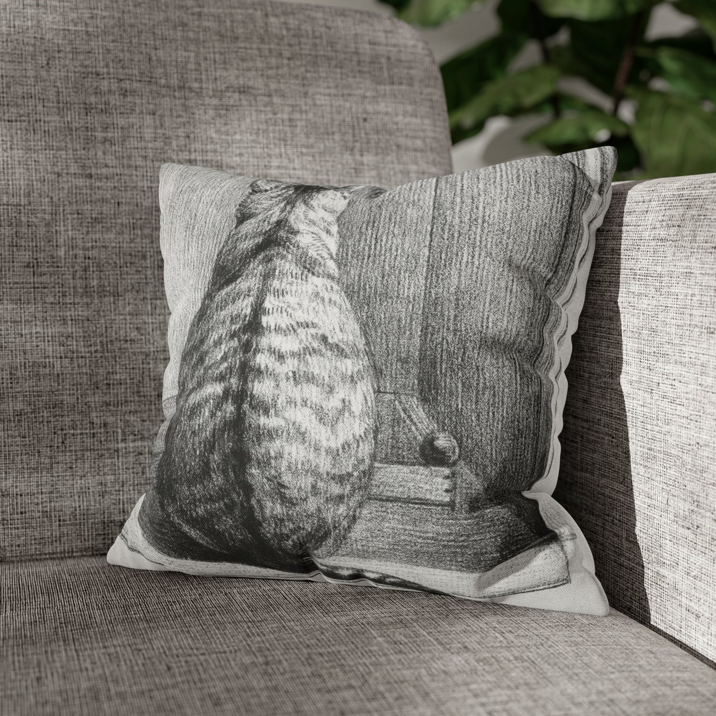 Sitting cat (1812) drawing by Jean Bernard - Spun Polyester Square Pillow Case