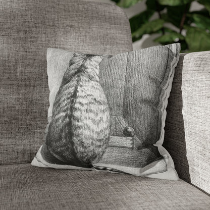 Sitting cat (1812) drawing by Jean Bernard - Spun Polyester Square Pillow Case