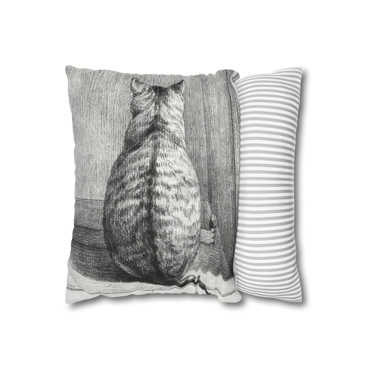Sitting cat (1812) drawing by Jean Bernard - Spun Polyester Square Pillow Case
