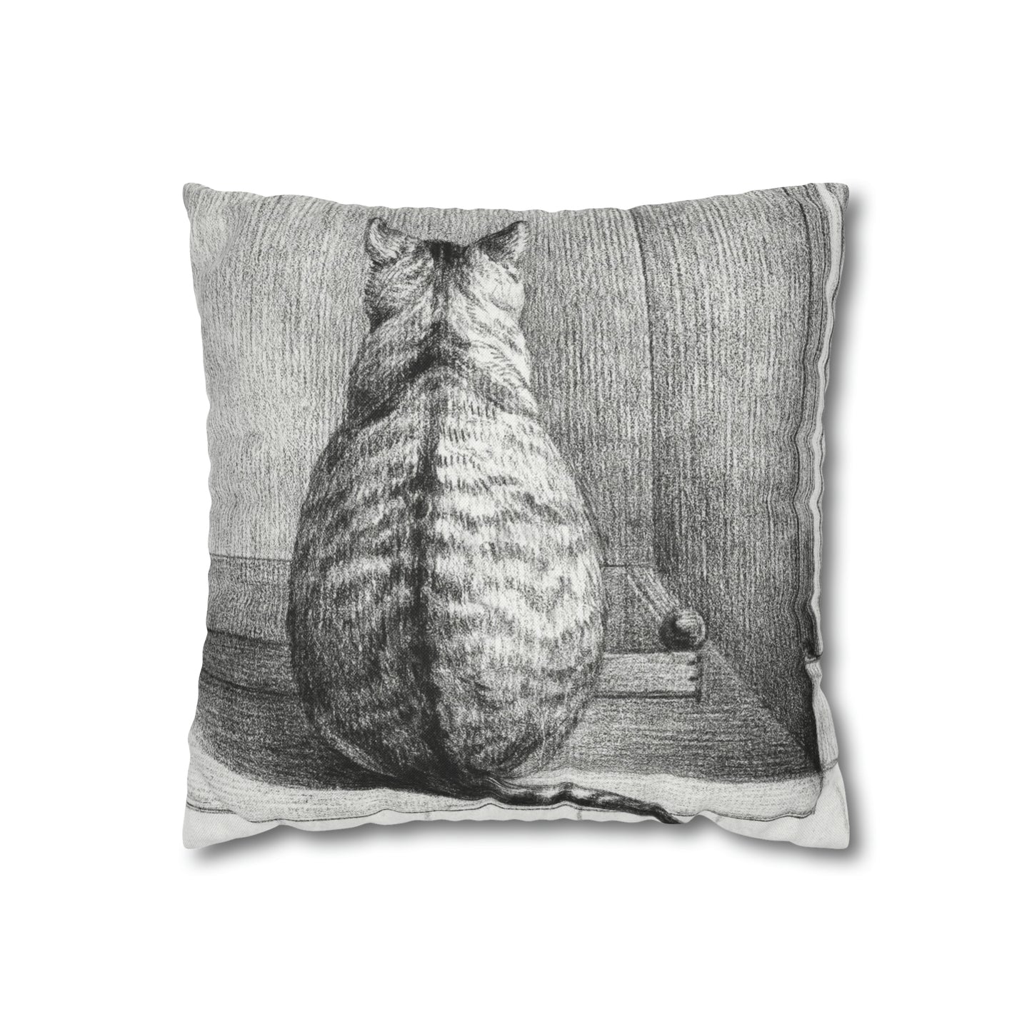 Sitting cat (1812) drawing by Jean Bernard - Spun Polyester Square Pillow Case