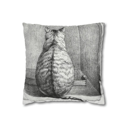 Sitting cat (1812) drawing by Jean Bernard - Spun Polyester Square Pillow Case
