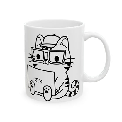 Boy Nerd Cat - Ceramic Mug 11oz