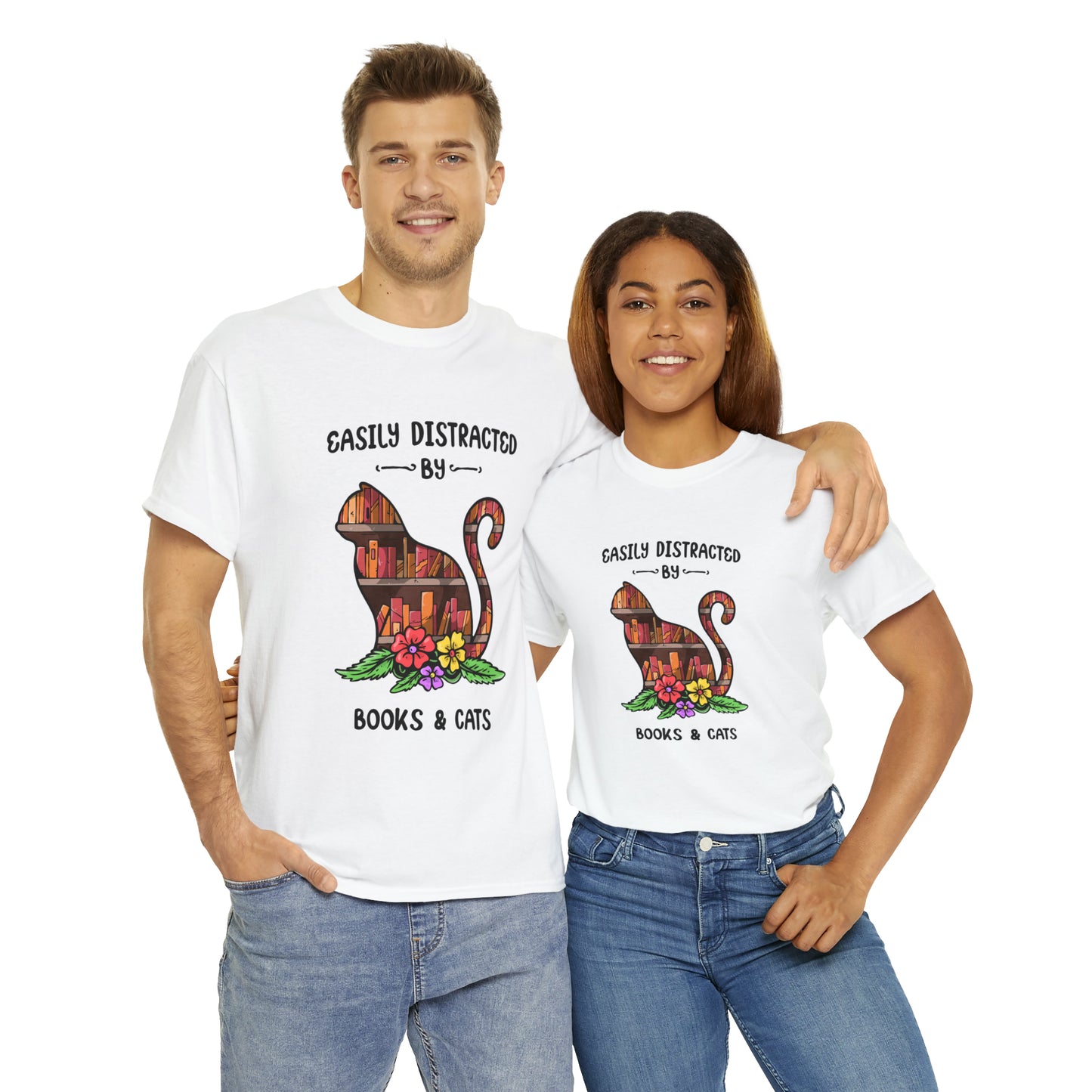 Easily Distracted by Cats & Books - Unisex Tee
