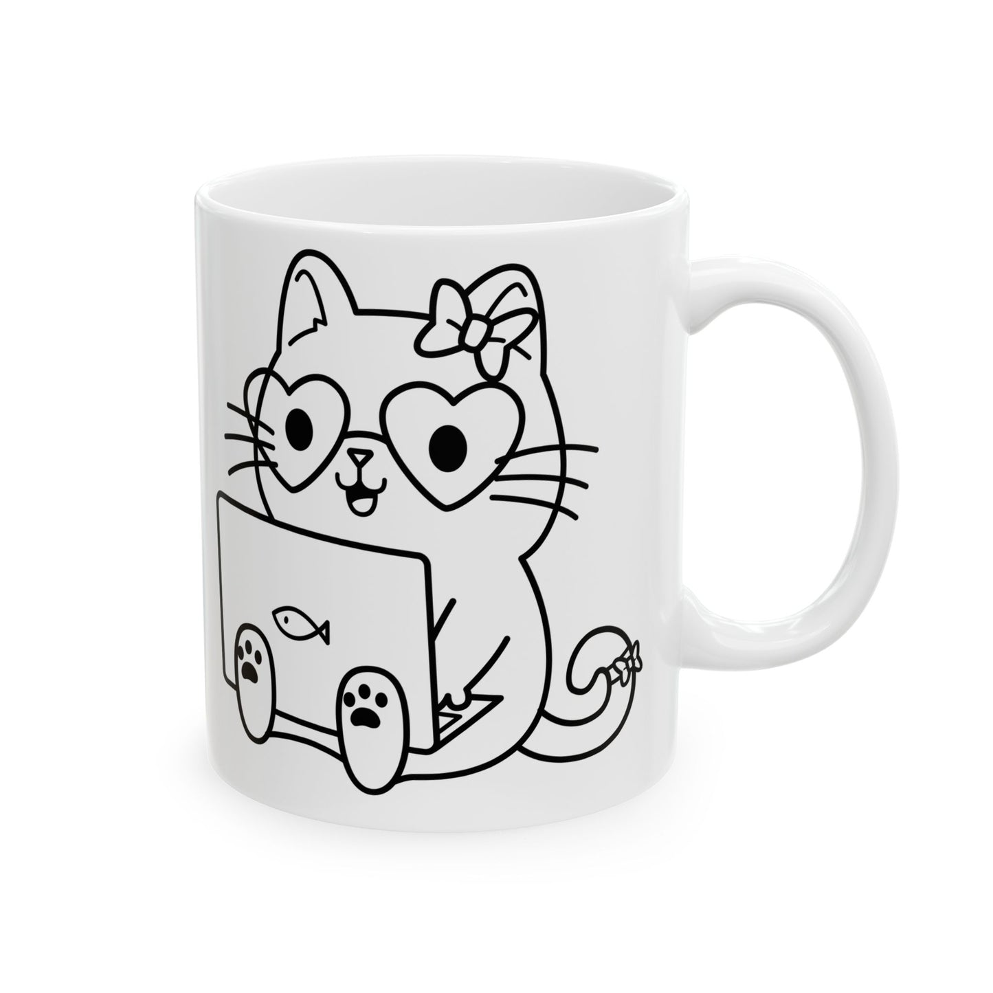 Girl Nerd Cat - Ceramic Mug 11oz