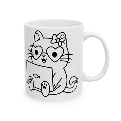 Girl Nerd Cat - Ceramic Mug 11oz