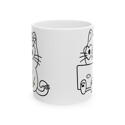 Girl Nerd Cat - Ceramic Mug 11oz