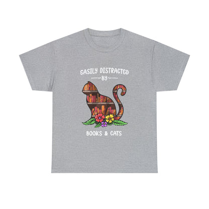Easily Distracted by Cats & Books - Unisex Tee