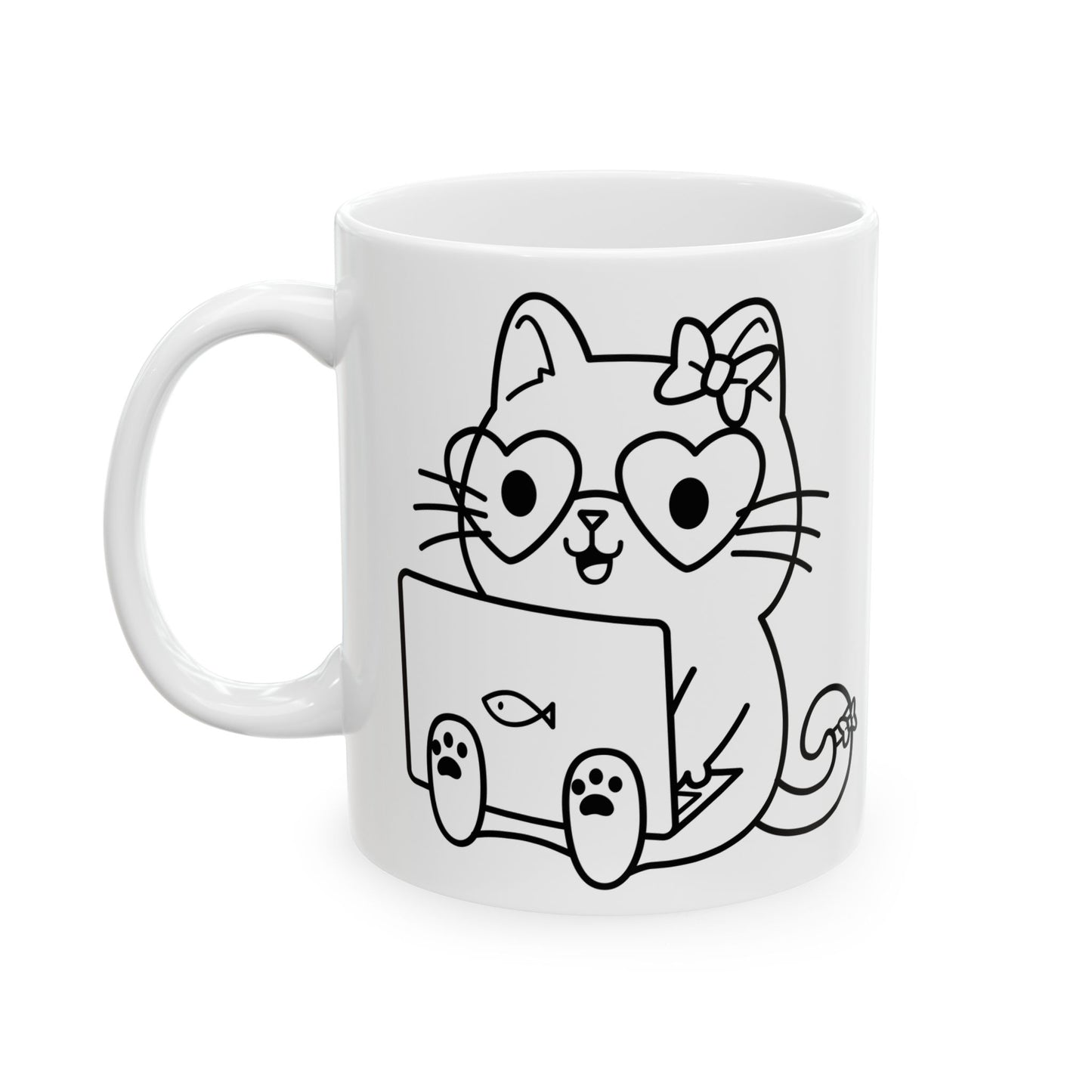 Girl Nerd Cat - Ceramic Mug 11oz