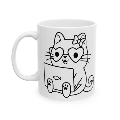 Girl Nerd Cat - Ceramic Mug 11oz