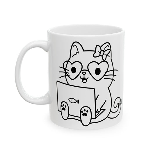 Girl Nerd Cat - Ceramic Mug 11oz
