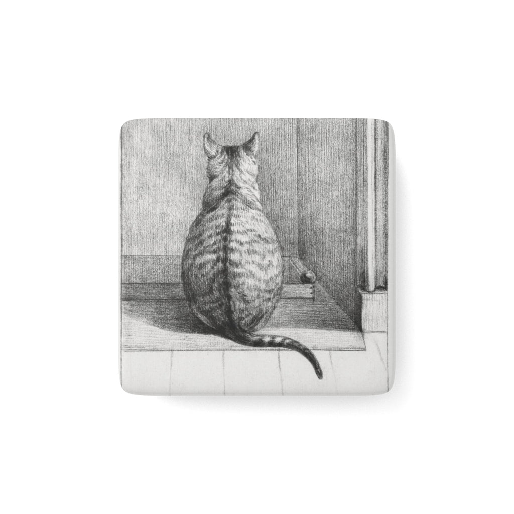 Sitting cat (1812) drawing by Jean Bernard - Porcelain Magnet, Square