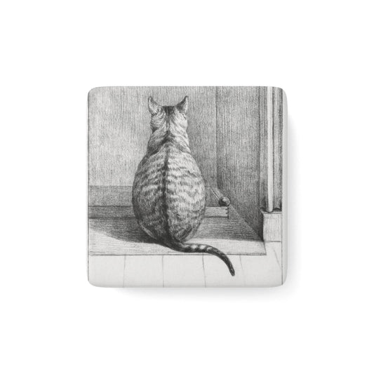 Sitting cat (1812) drawing by Jean Bernard - Porcelain Magnet, Square